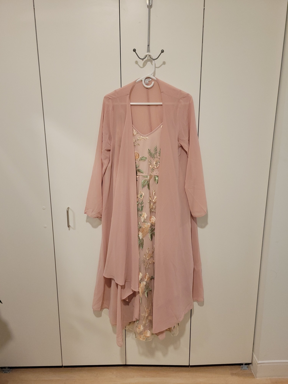 Ms Glamor Blush Pink Long-Sleeve Embroidered Layered Dress